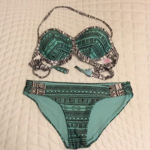 Xhilaration Pushup Blue & Black Aztec Style Bikini